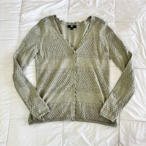 Frye Women's Button Front Cotton Pointelle Cardigan Sweater, Green Small EUC